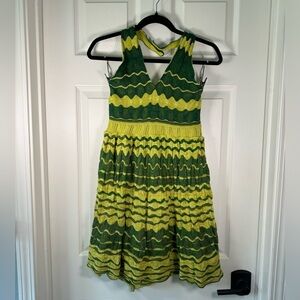 Charlie & Robin Anthropologie Mod 70s Knit Chevron Green Halter Neck Dress Small